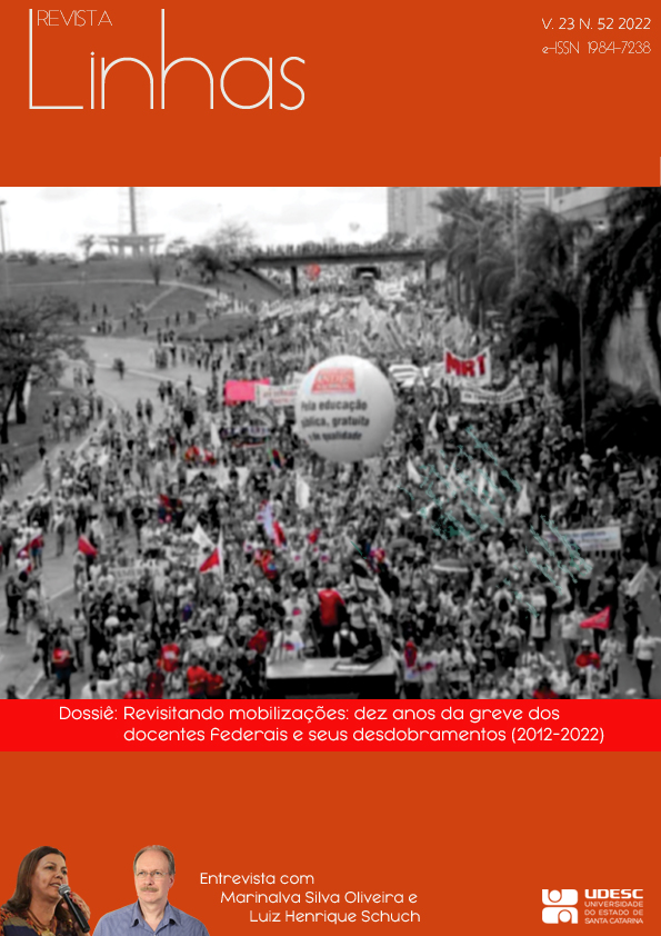 					Visualizar v. 23 n. 52 (2022): Revisitando mobilizações: dez anos da greve dos docentes federais e seus desdobramentos (2012-2022)
				